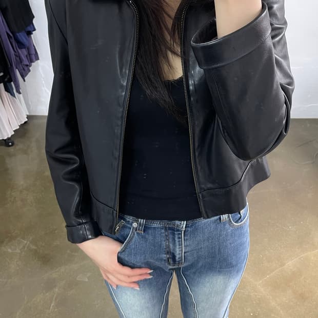 YANKO 블랙 레더 자켓