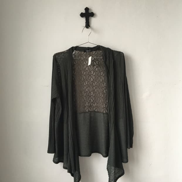 Lace layered open drape cardigan