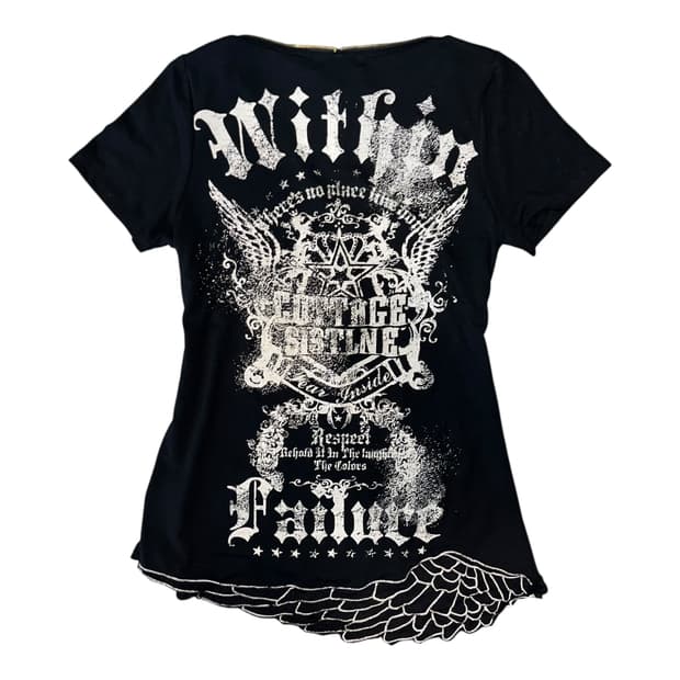 M.K.R 엠케이알 밑단자수 십자참 지퍼 반팔티 펑크y2k갸루