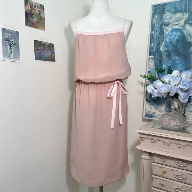 pink bow waist shirring chiffon opc