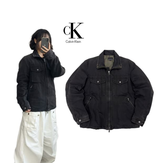 캘빈클라인 Y2K 투포켓 코튼 바이커 집업 자켓