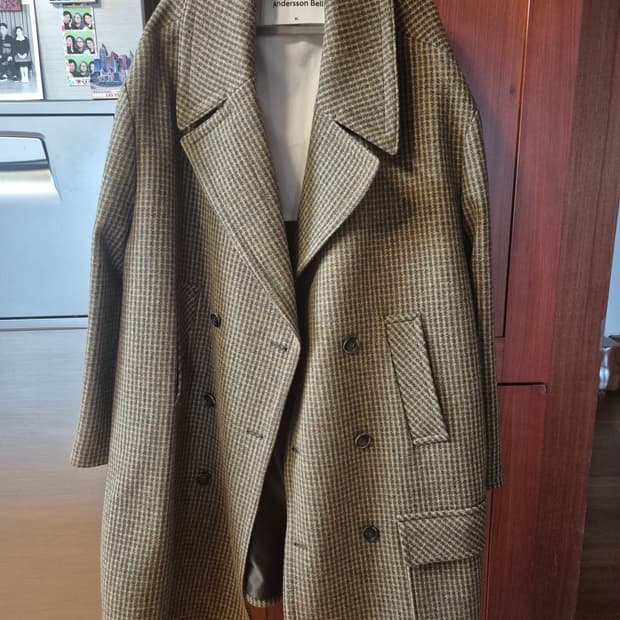 앤더슨벨 울 더블 브레스티드 체크코트