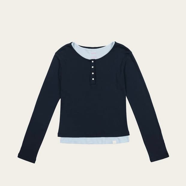 리본빛 Coni Layered Tee - Navy