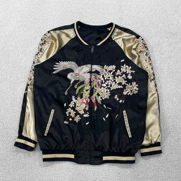 Jpn vintage 재패니즈 오리엔탈 봉황 사쿠라 자수 스카잔