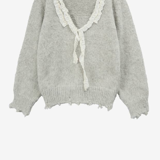 Standalone 스탠드얼론 레이스 브이넥 니트 스웨터