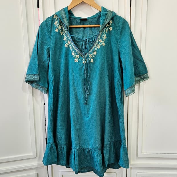 자수 후드 튜닉 원피스