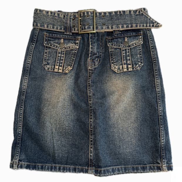 !Vintage!빈티지 옐로우 워싱 미디 청스커트