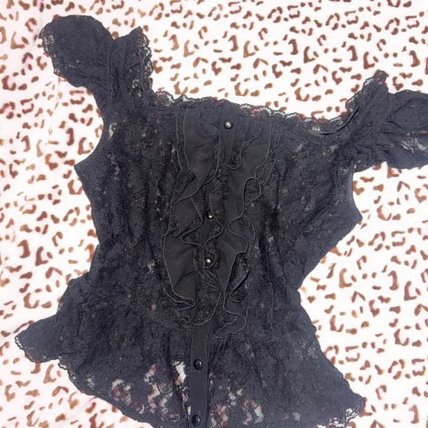 일브 레이스 블랙 오프숄더 블라우스 갸루 미사 펑크 고딕 빈티지