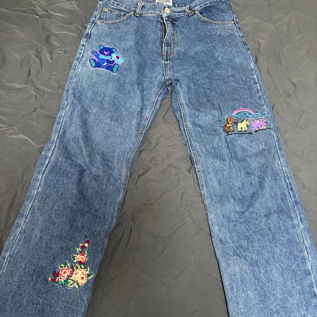 유쓰배쓰 youthbath 20fw 베어 그래픽 팬츠 블루 L
