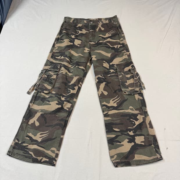 34inch) 밀리터리 카모 패턴 와이드 카고 팬츠 바지