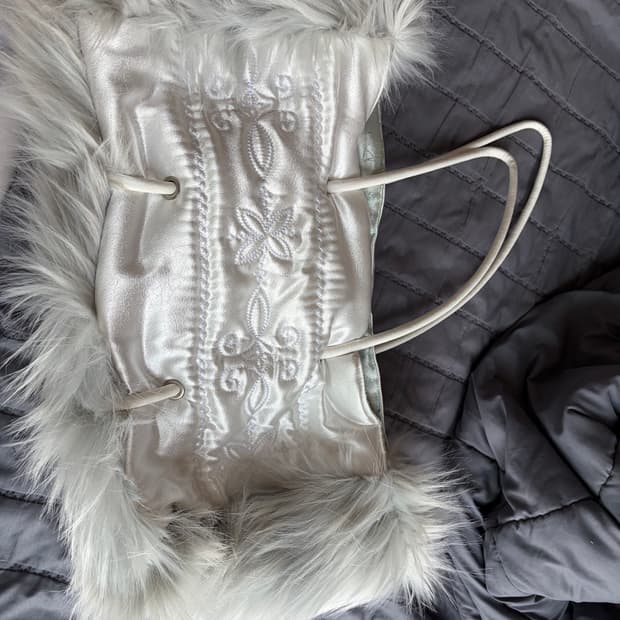 Fluffy Slouchy Satin Bag White/Ice Gray