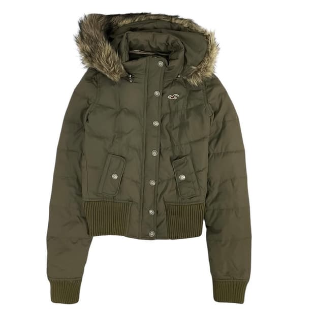 홀리스터 크롭 퍼 경량패딩 카키