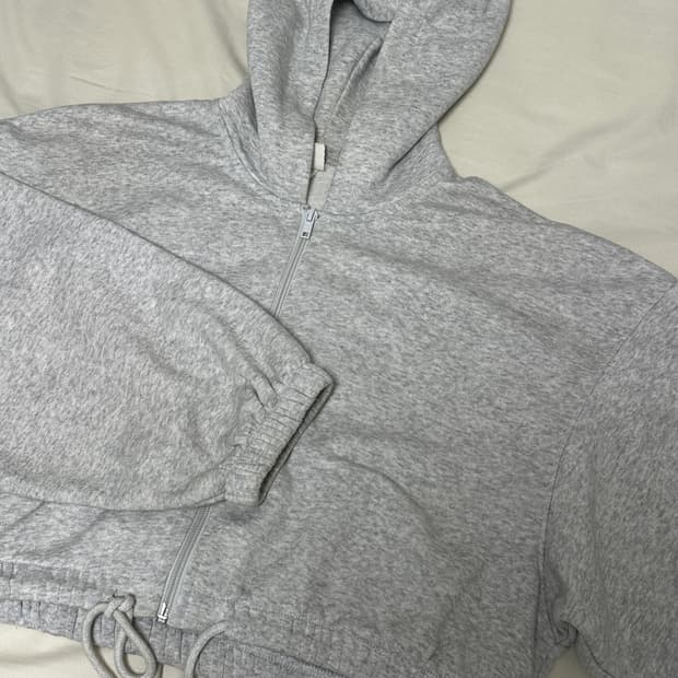크롭 후드 그레이