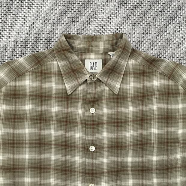 90s khaki brown Ombre check Rayon shirts