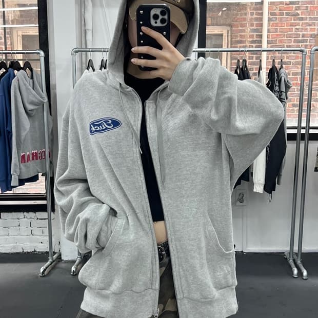 히스테릭 글래머 그레이 와플 후드집업