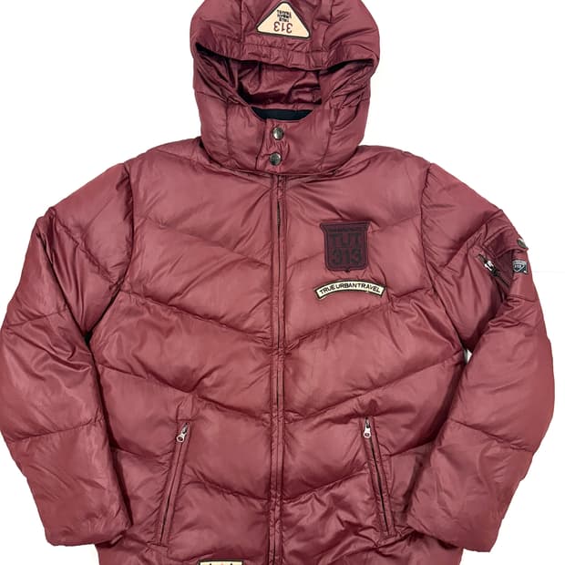 버건디 스트릿 패치 덕다운 자켓