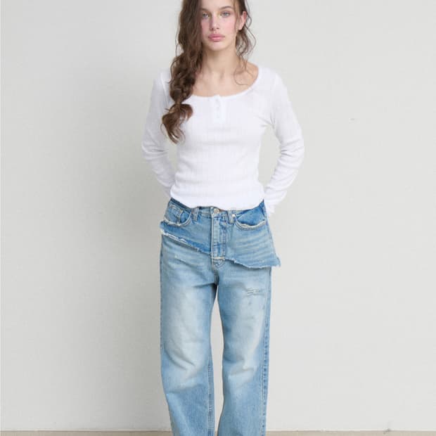 더오유 LAYERED SKIRT DENIM PANTS