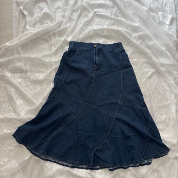 빈티지 절개 미디 데님 스커트