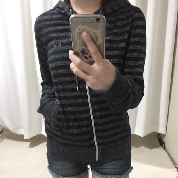 휠라 필라 블랙 실버 글리터 스트라이프 후드집업