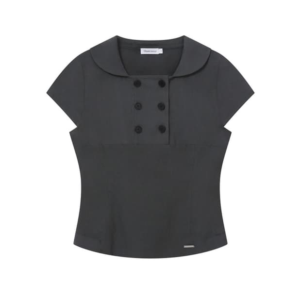 무신사 미세키서울 더블버튼 반팔 블라우스 셔츠탑 차콜 에이블리오헤시오