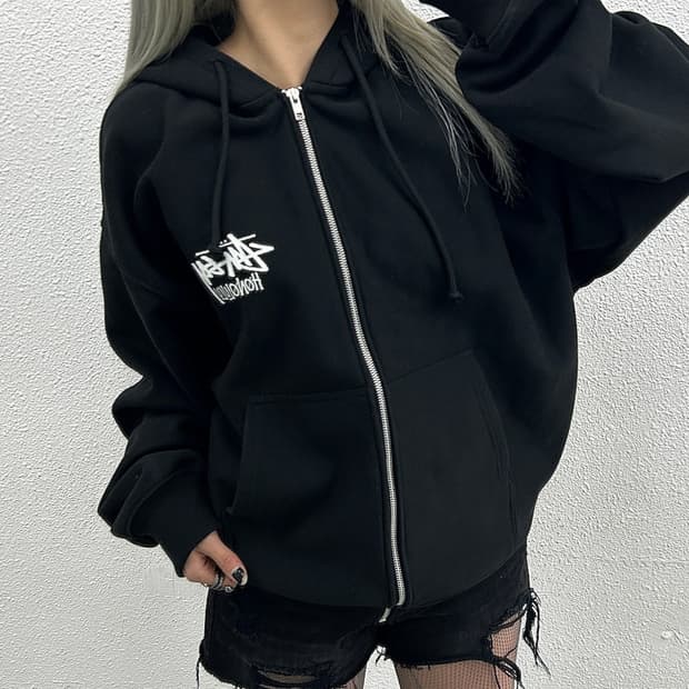 스투시 백로고 블랙 후드집업 XL