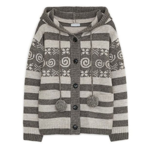 허그유어스킨 엔젤 윙 후드 폼폼 가디건 브라운