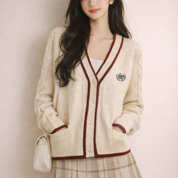 로맨틱크라운 케이블 배색 가디건