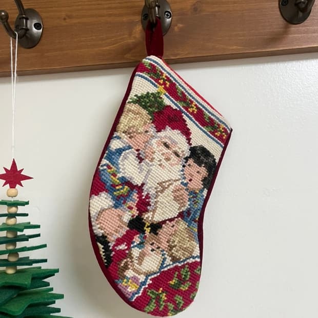 크리스마스 산타크로스 자수 벨벳 양말 선물 주머니