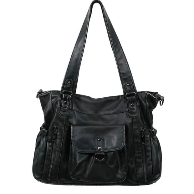 빈티지 워싱 가죽 숄더백 블랙