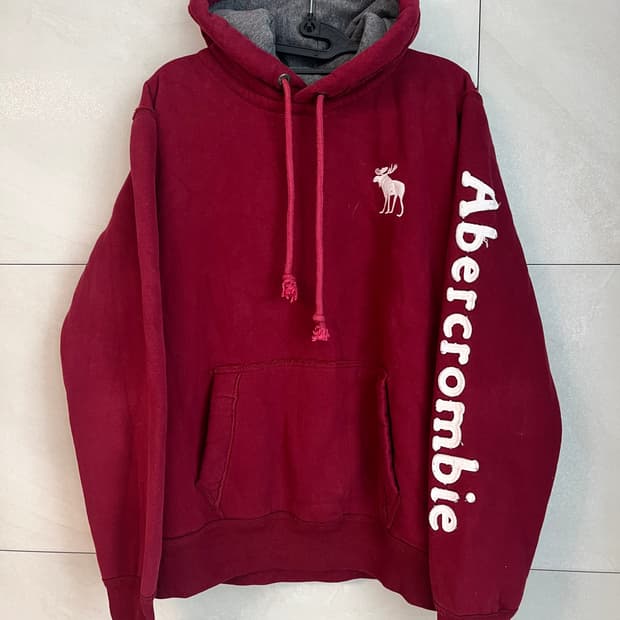 아베크롬비 화이트순록 버건디 후드티 [L]