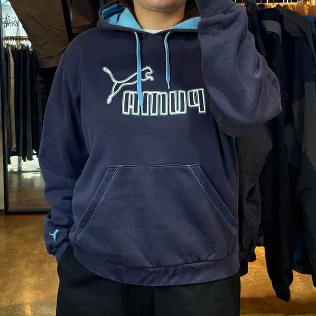 푸마 빅로고 네이비 후드