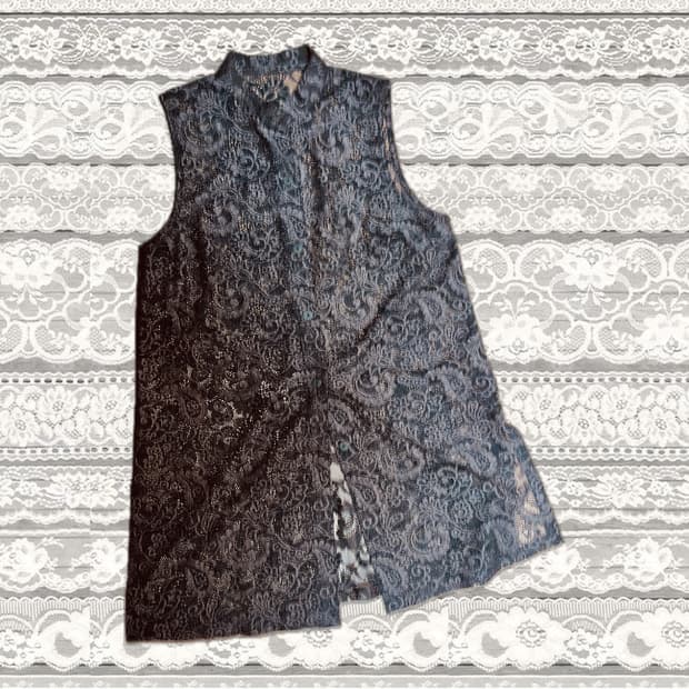 레이스 블랙 롱 조끼 베스트 갸루 대장템 라떼 모리걸 고스펑크 공겜y2k