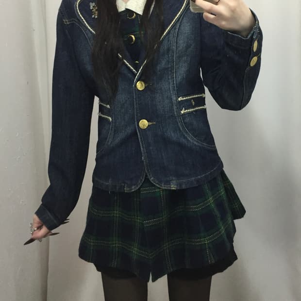 미도리타탄체크 코디 💚