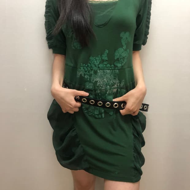 빈티지 그린 오리엔탈 후디 원피스