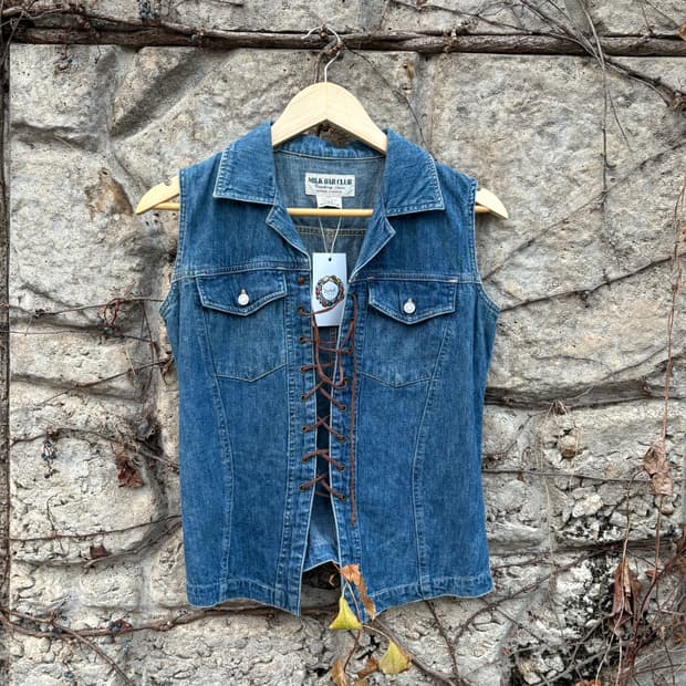 빈티지 여성 가죽 끈 청조끼 베스트 보헤미안 웨스턴 Y2k