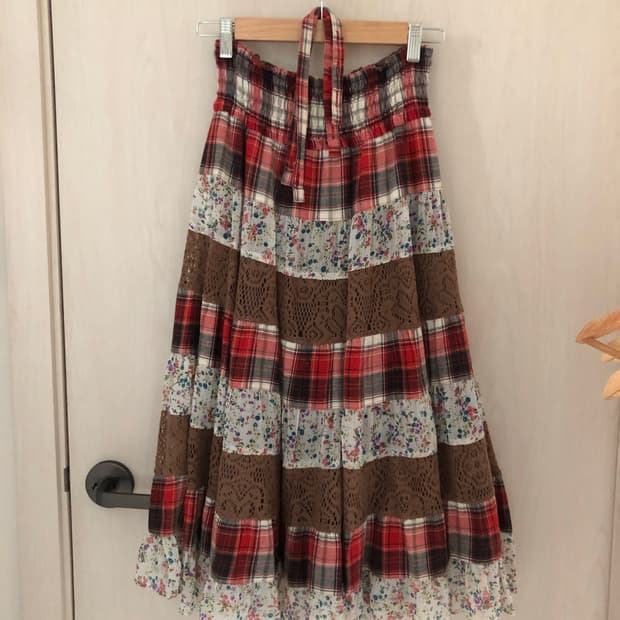 (소장품) 빈티지 모리걸 딸기초코 패치워크 스커트 가로패치