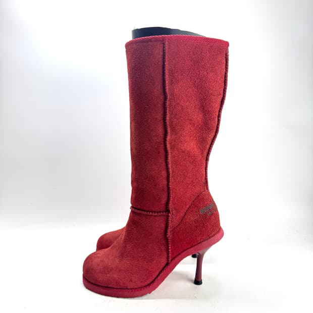 240)미네통카 레드 스웨이드 롱 어그부츠 힐