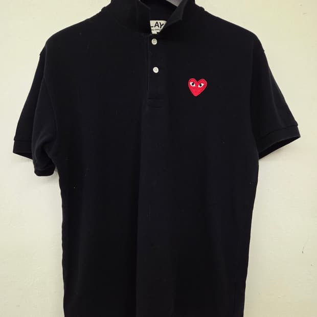 꼼데가르송 블랙 하트 로고 반팔 카라티 L