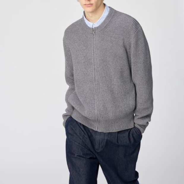 (XL) 유니클로 C 라운드넥 크루넥 가디건 풀집업 그레이