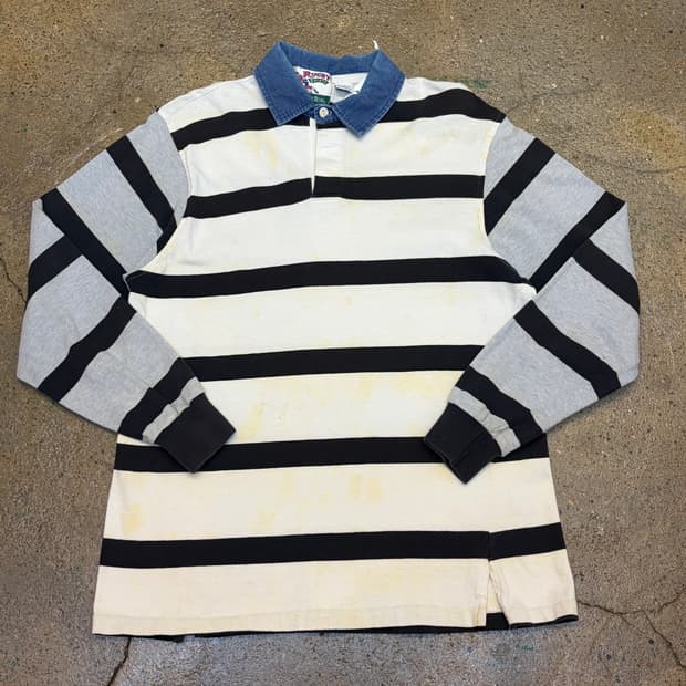 90s Made in USA 빈티지 스트라이프 오리지널 럭비티 카라티