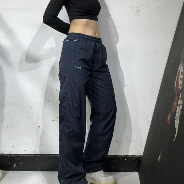 나이키 네이비 화이트 스몰 로고 와이드 트랙 팬츠 S