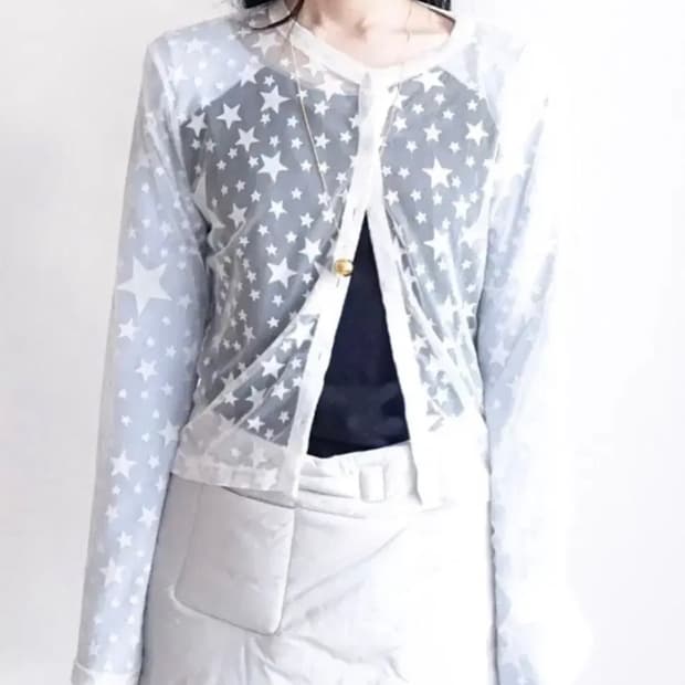 샵페어리 스타 메쉬 버튼 가디건 화이트