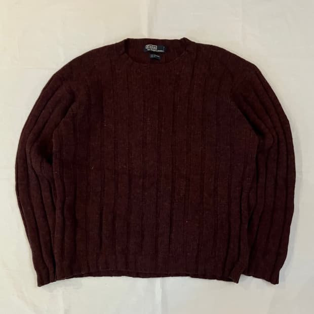 90s 폴로 랄프로렌 램스울 실크 케이블 니트 버건디