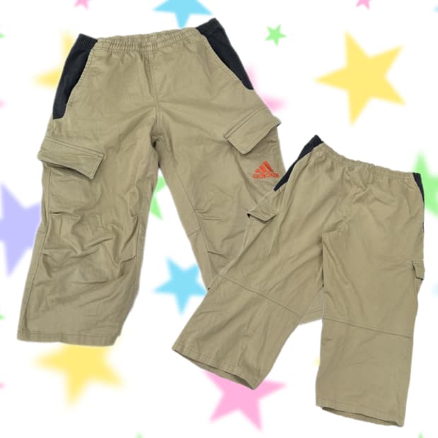 재팬 아디다스 괴짜룩 베이지 카고 코튼 7부 팬츠 고프코어 스포티
