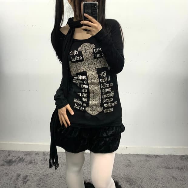 재패니즈 펑크 십자가 프린팅 롱슬리브