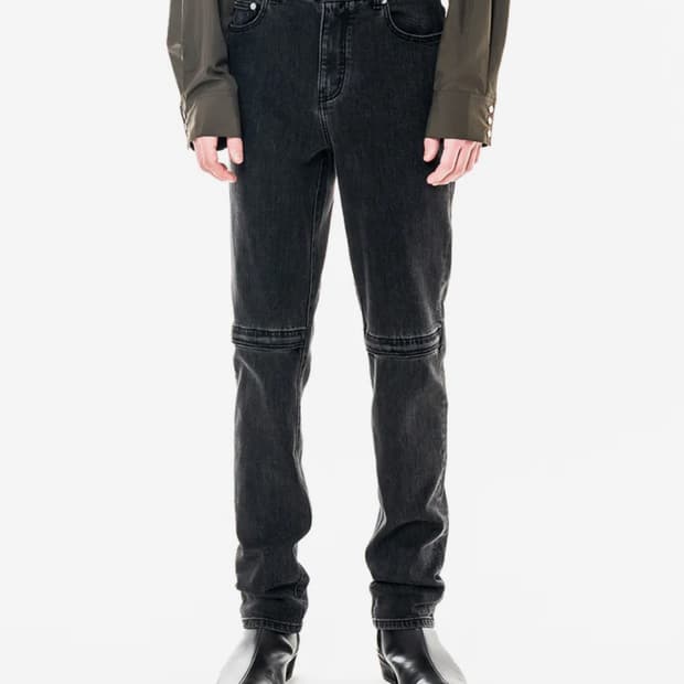 SLIM FIT MIDDLE ZIPPER DENIM WASHED BLAC