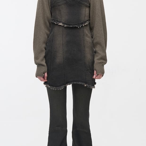 유즈  BUSTIER ROUGH CUTTING 데님 드레스 탑