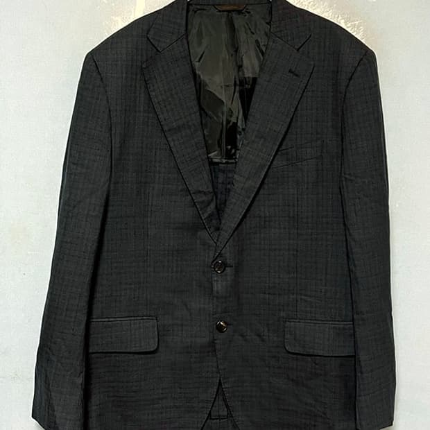 마에스트로 7드랍 그레이 춘추 울실크 체크 투버튼 정장자켓 L 100