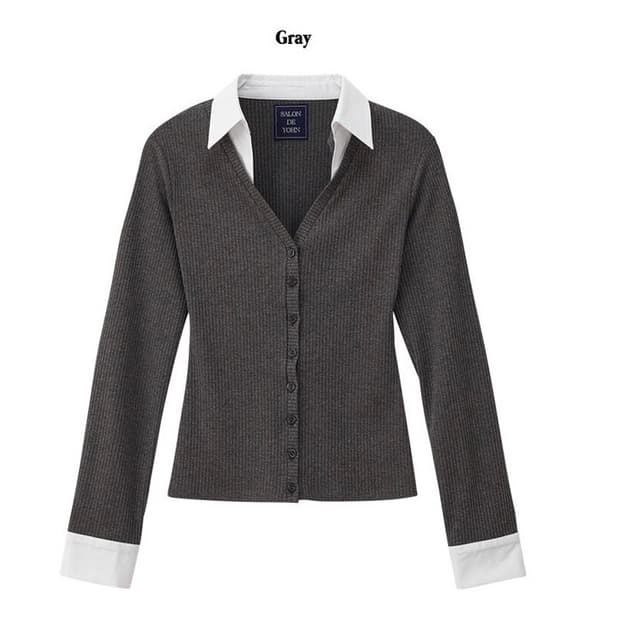 살롱드욘 셔츠 디테일 가디건 그레이 S 양도