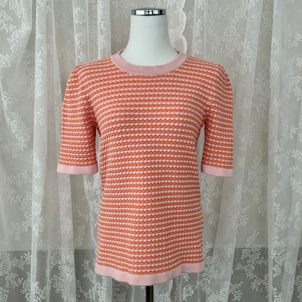 S) 코스 COS 반팔 코튼 니트 오렌지 핑크